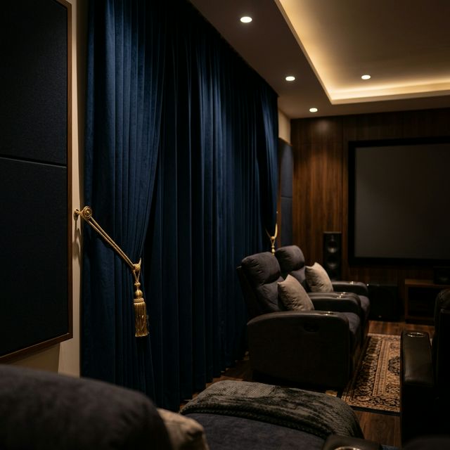 Navy blue blackout curtains home theatre
